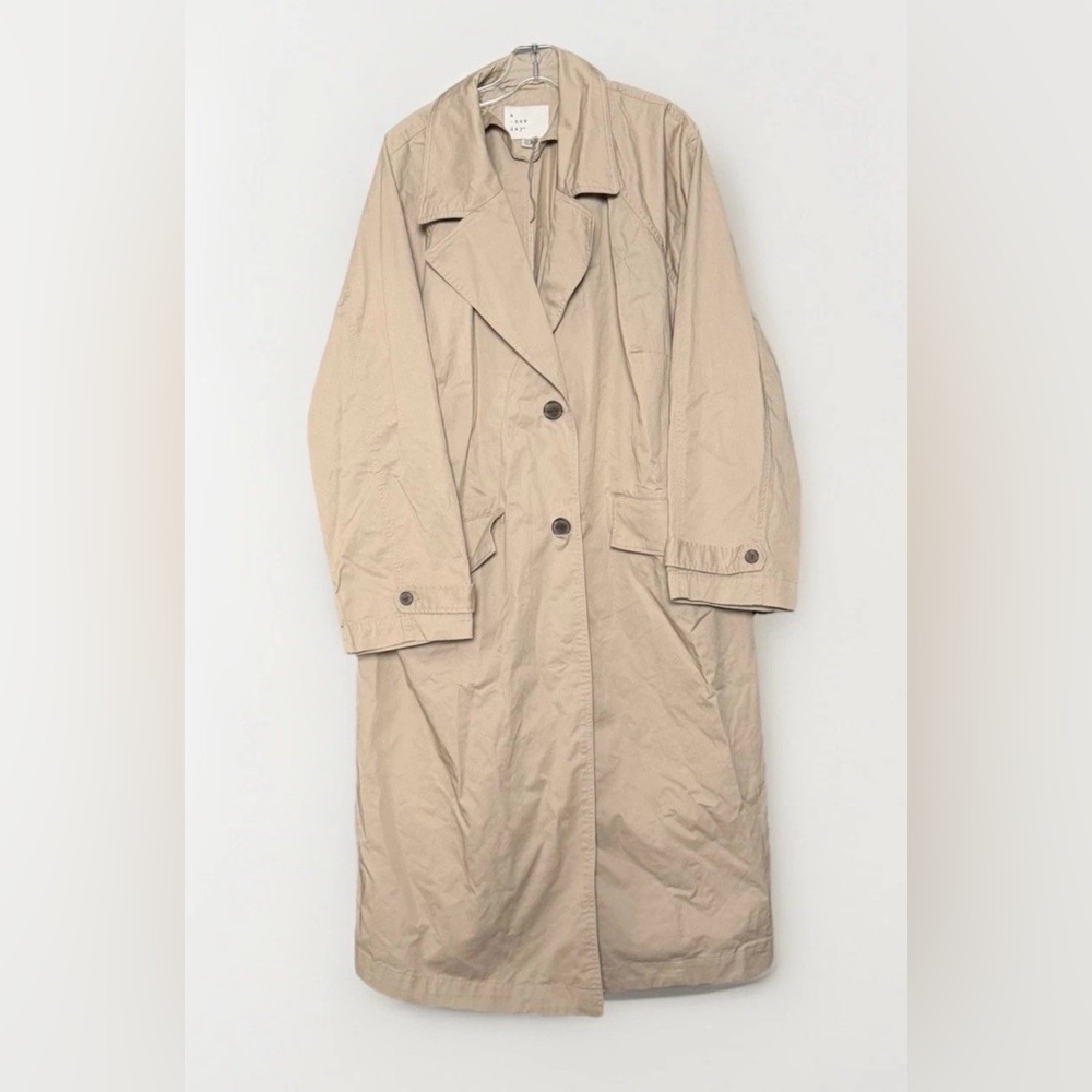 A New Day Tan Jacket XXL Lightweight Long Coat Button Front Casual No Belt